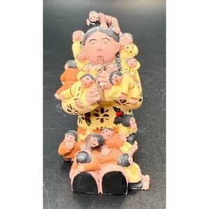 Vintage Native American Pueblo Storyteller Playing Flute with 15 Children Mini